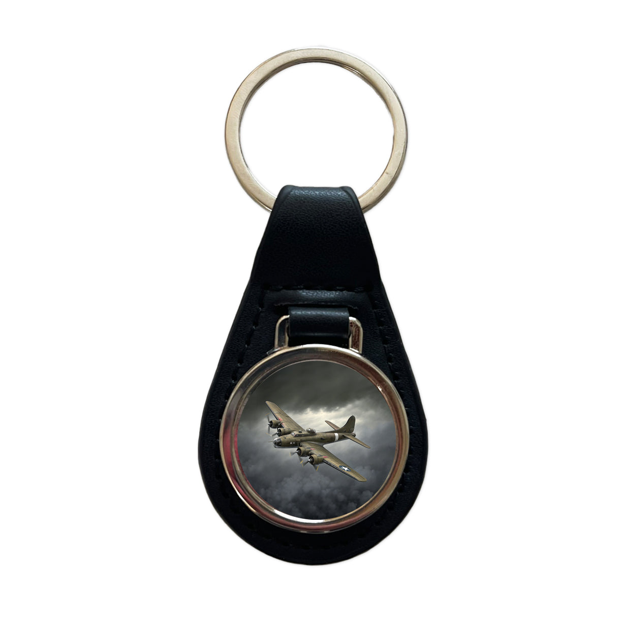 WWII B-17 Flying Fortress Heavy Bomber US Air Force Black Leather Metal Keychain