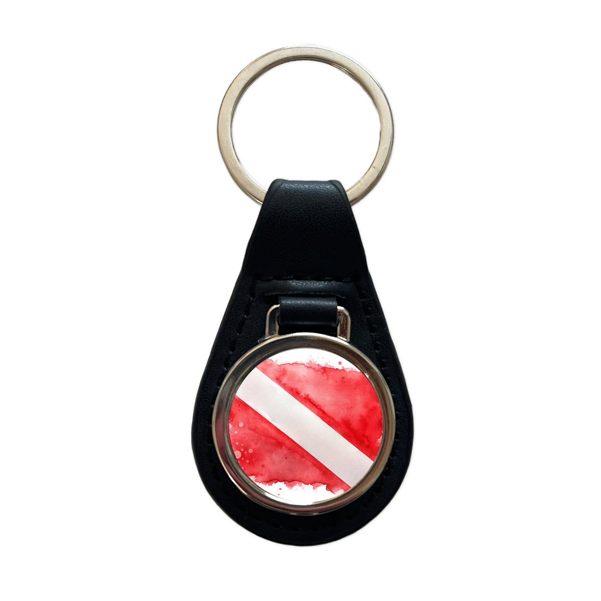 Diver Diving Dive Flag Watercolor Black Leather Metal Keychain