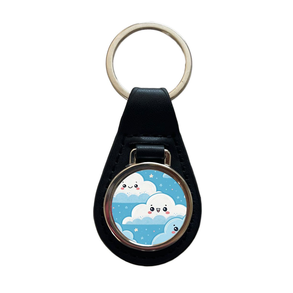 Adorable Puffy Clouds Kawaii Style Black Leather Metal Keychain
