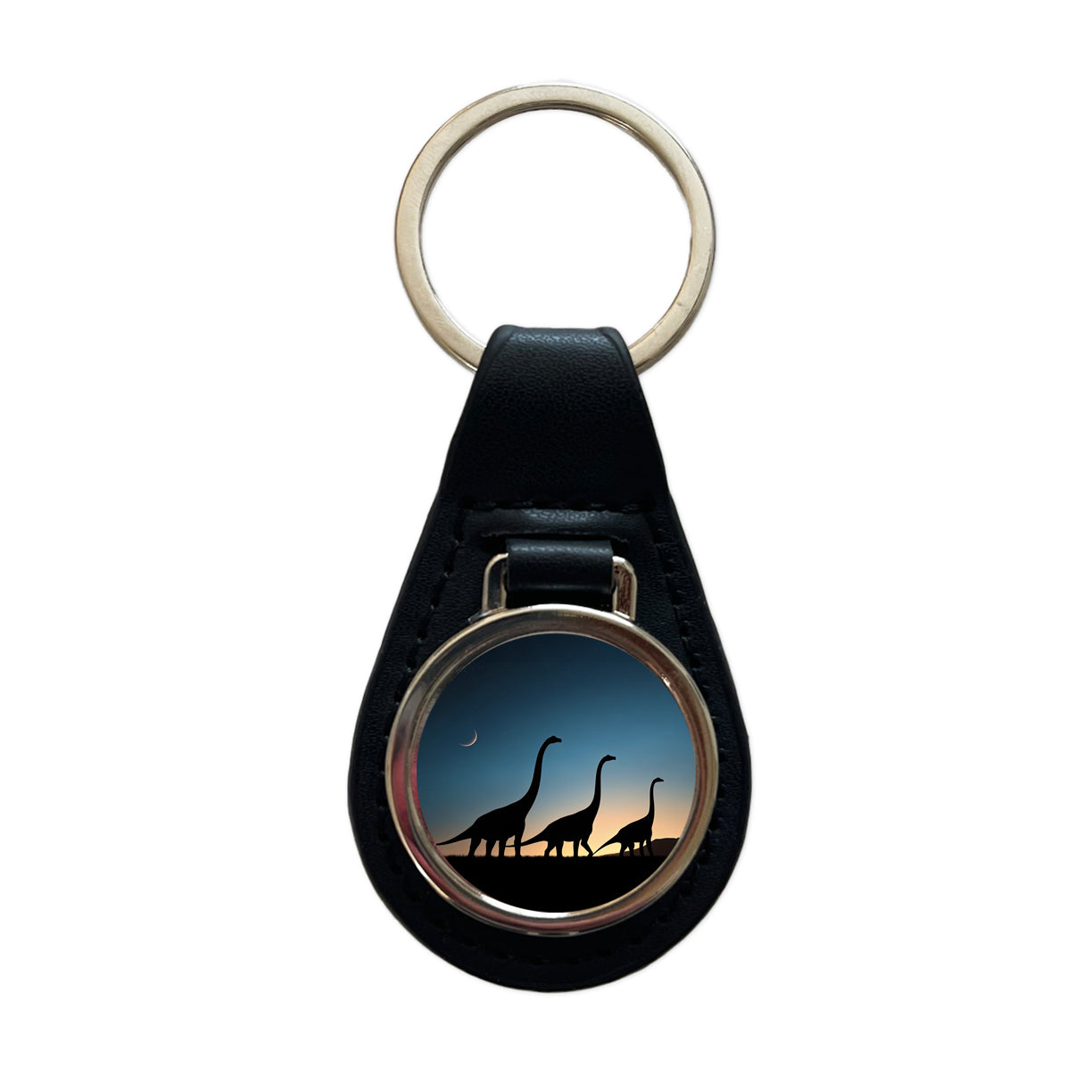 Brachiosaurus Silhouettes Dinosaurs Black Leather Metal Keychain