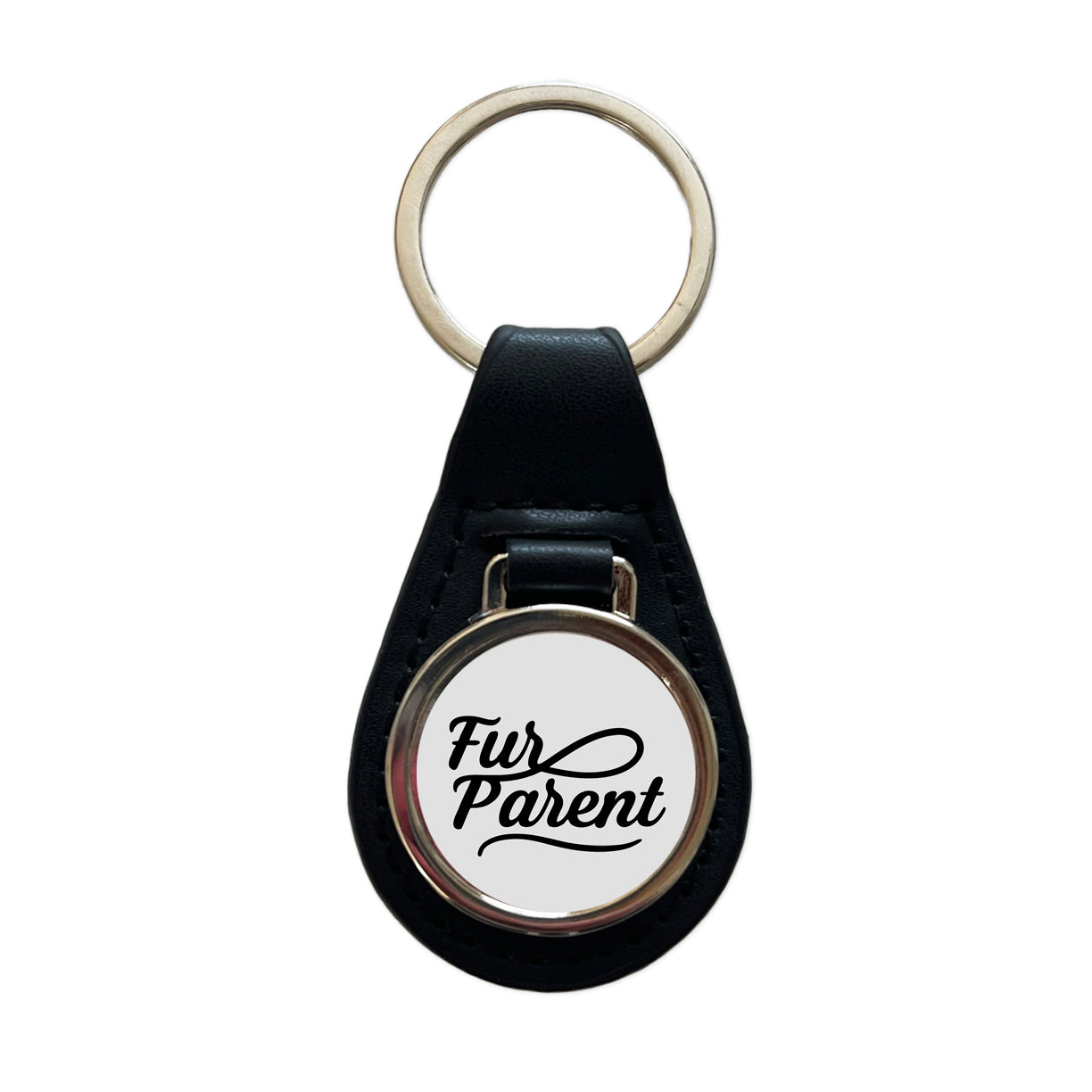Fur Parent Dog Cat Lover Black Leather Metal Keychain