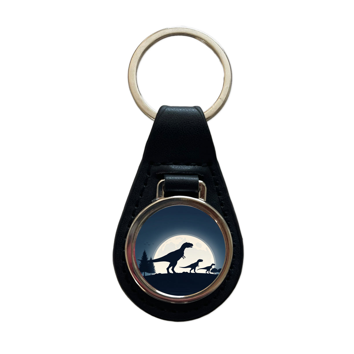 Giganotosaurus Silhouettes Walking Dinosaurs Black Leather Metal Keychain