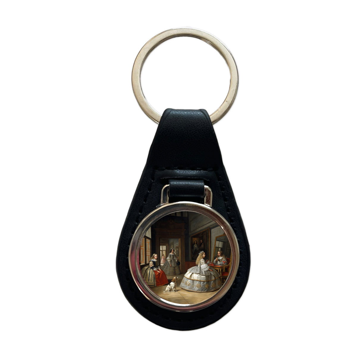 Las Meninas By Diego Velazquez Inspired By Black Leather Metal Keychain