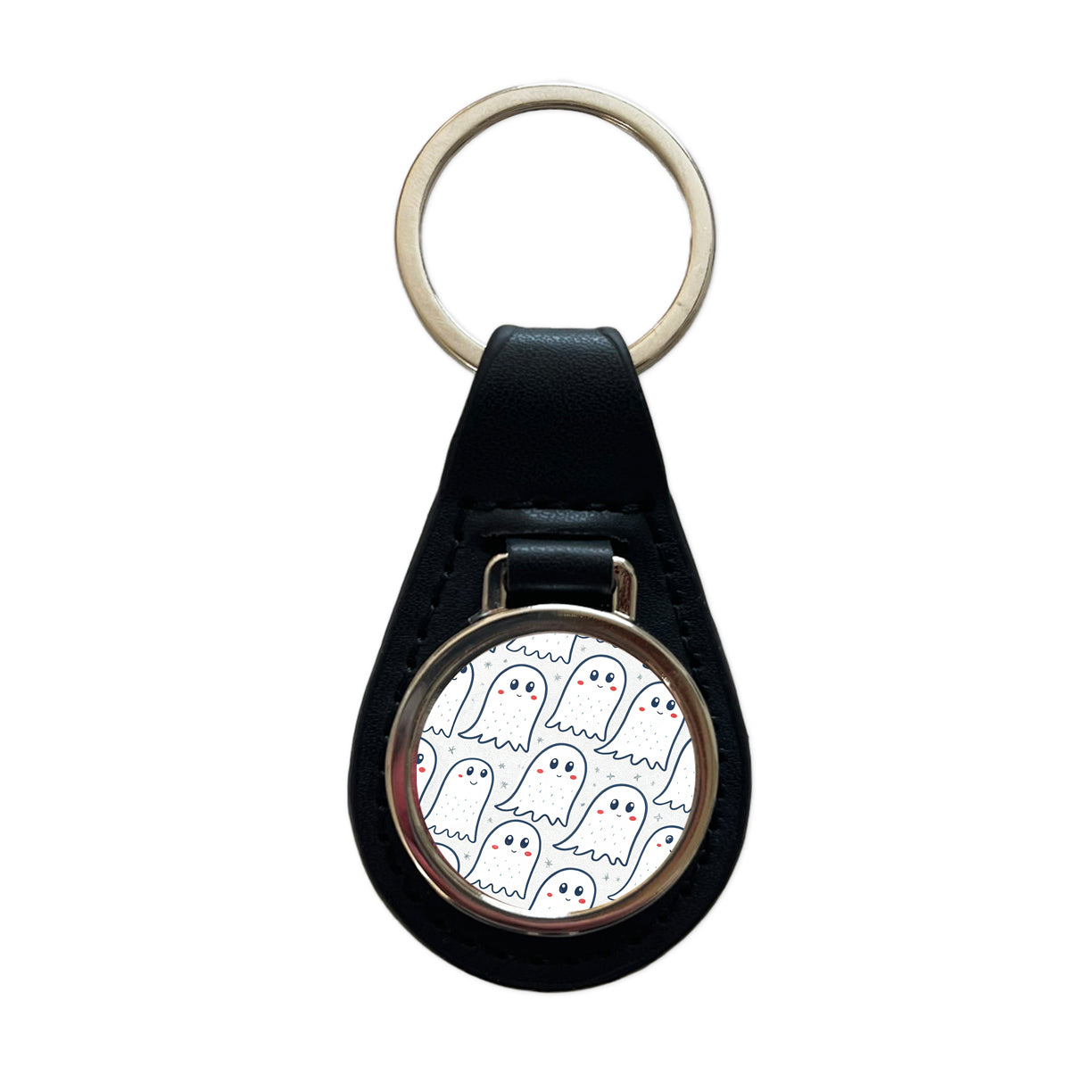 Lots Of Ghosts Halloween Black Leather Metal Keychain