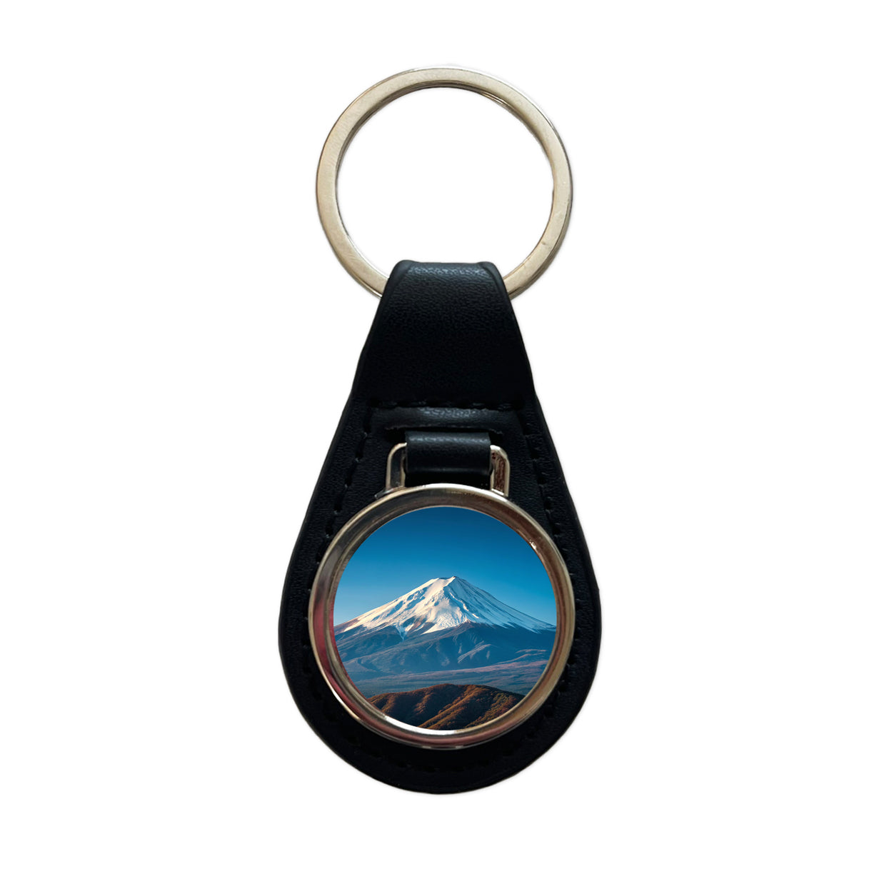 Mount Fuji Japan Photo Black Leather Metal Keychain