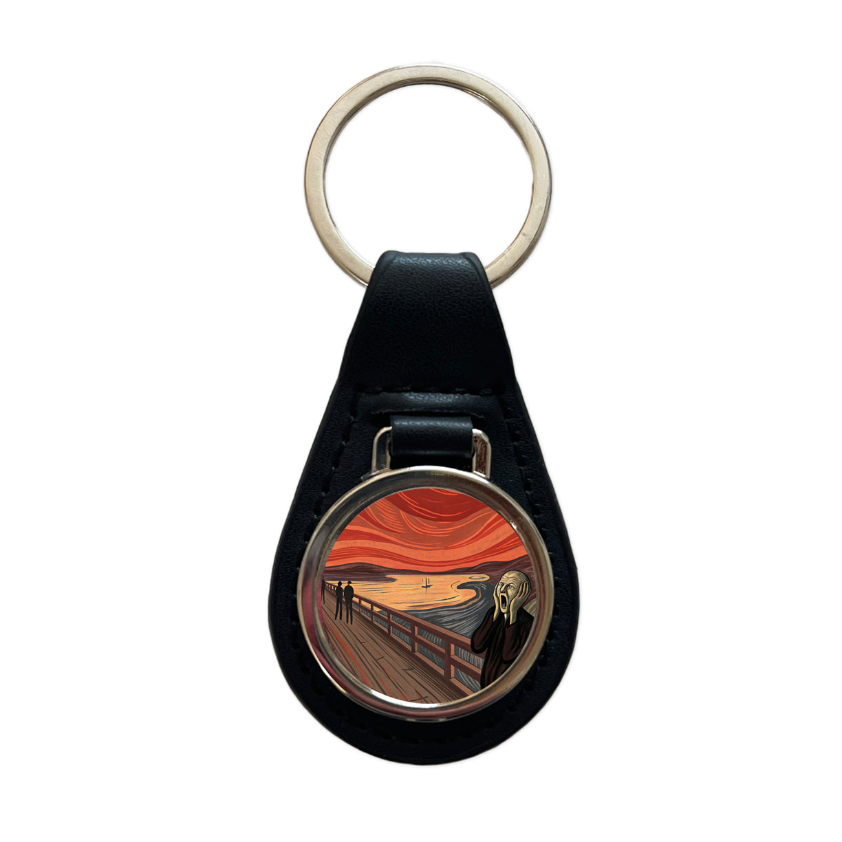 The Scream Inspired By Edvard Munch Black Leather Metal Keychain