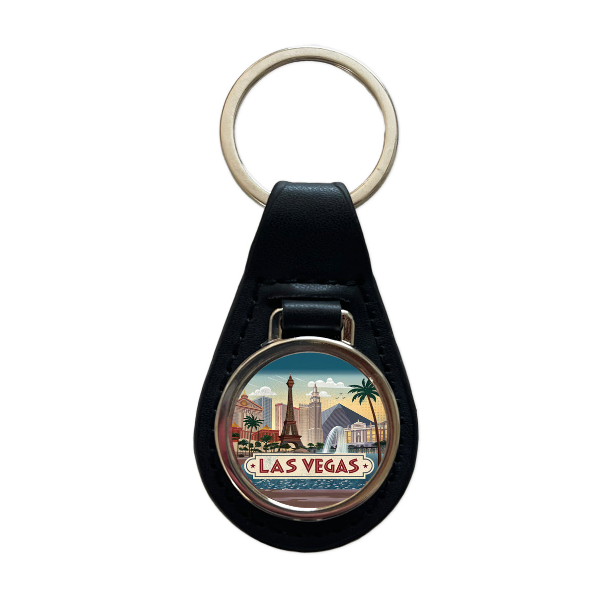 Las Vegas, Nevada NV Travel City State Stamp Black Leather Metal Keychain