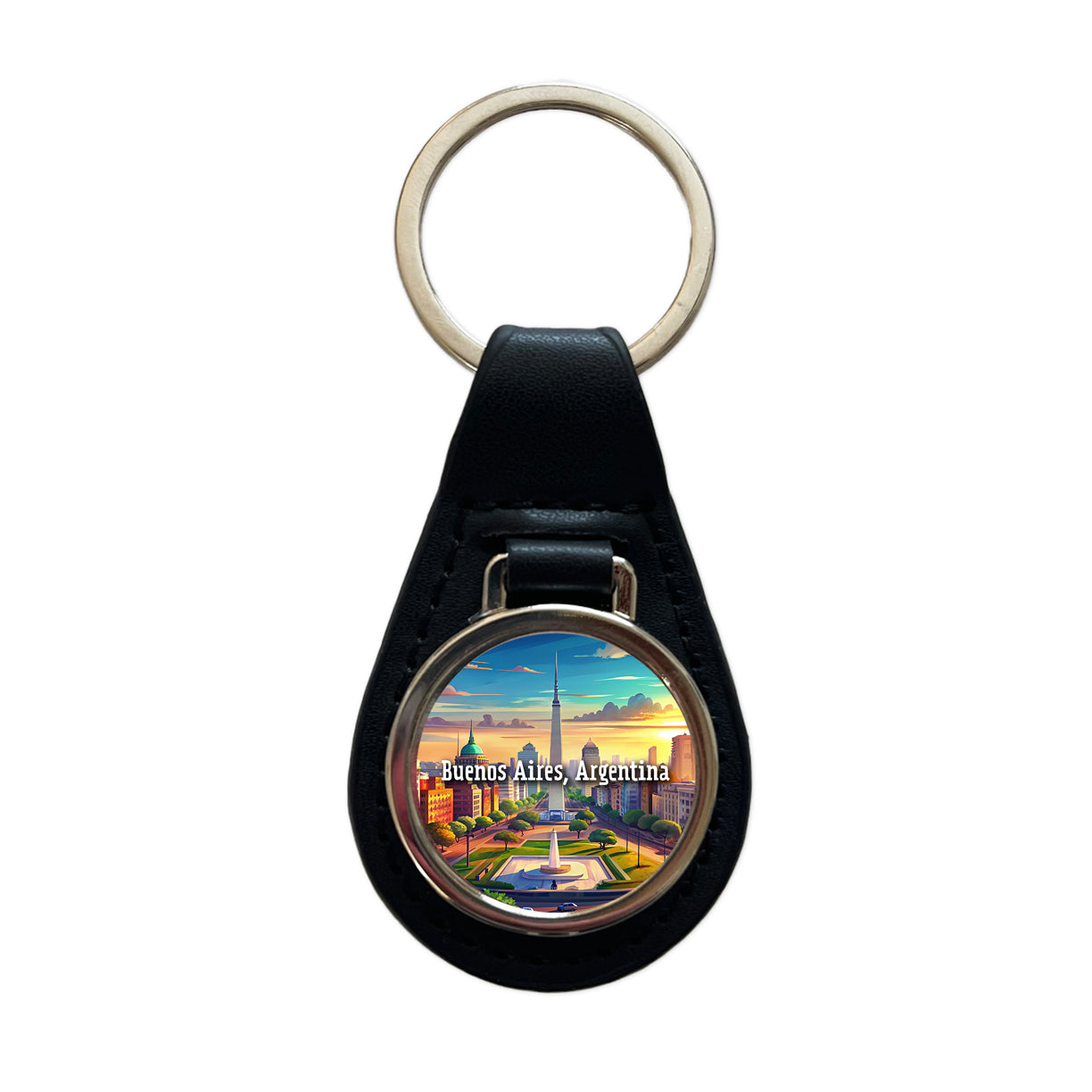 Buenos Aires, Argentina Travel City Country Stamp Black Leather Metal Keychain