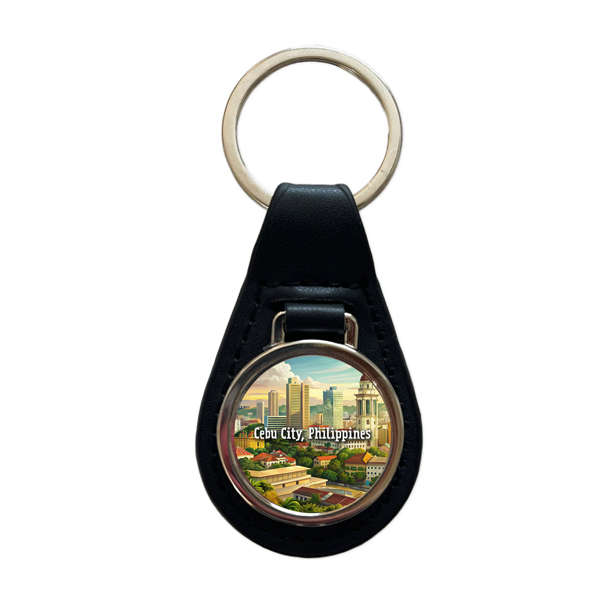 Cebu City, Philippines Travel City Country Stamp Black Leather Metal Keychain