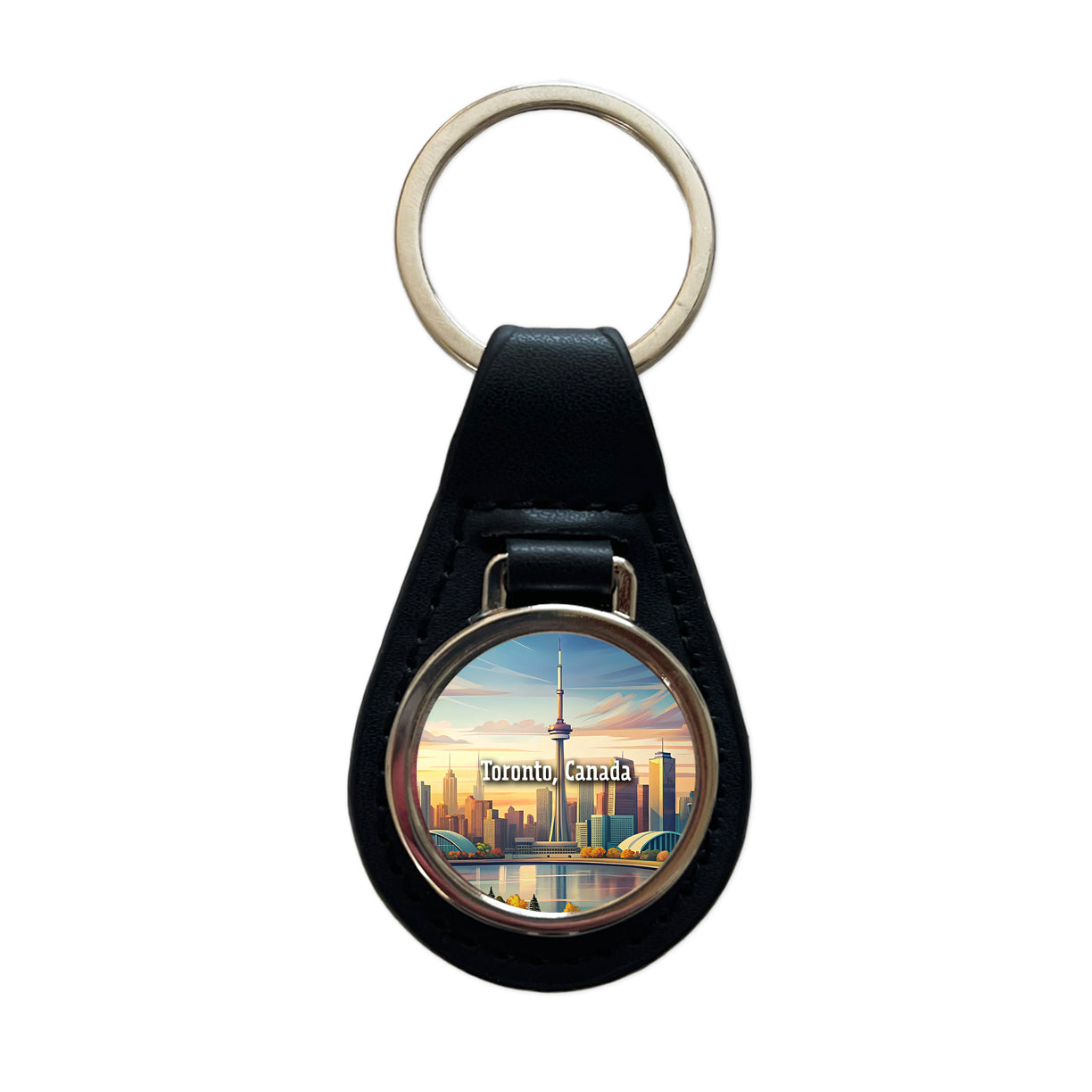 Toronto, Canada Travel City Country Stamp Black Leather Metal Keychain