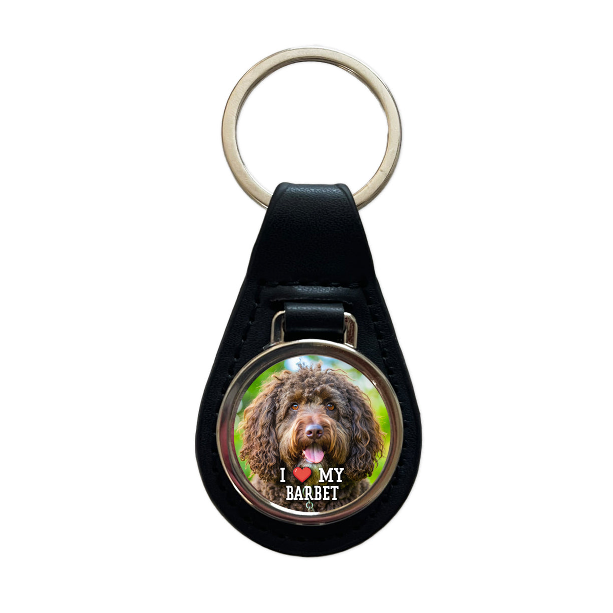 I Love My Barbet Dog Heart Black Leather Metal Keychain