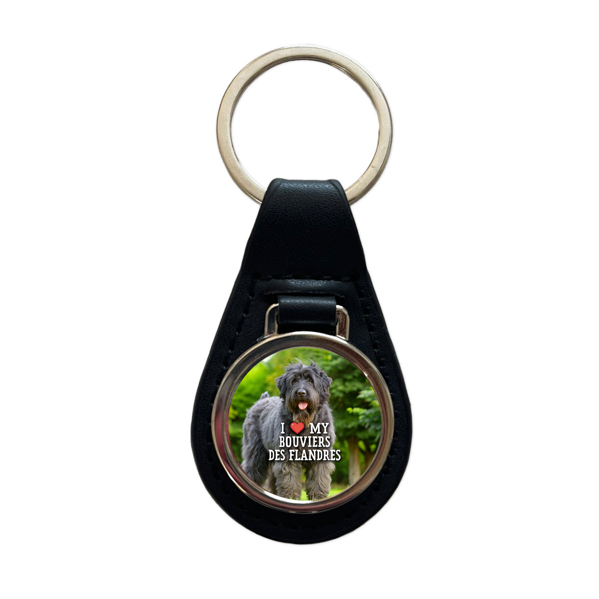 I Love My Bouviers Des Flandres Dog Heart Black Leather Metal Keychain