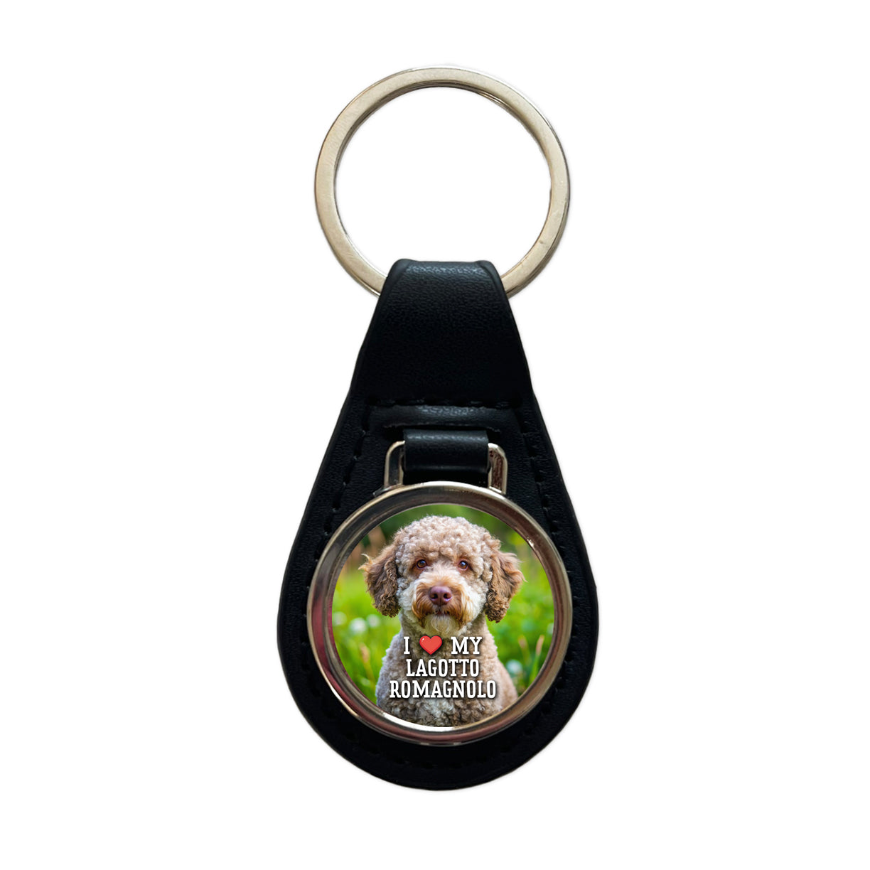 I Love My Lagotto Romagnolo Dog Heart Black Leather Metal Keychain