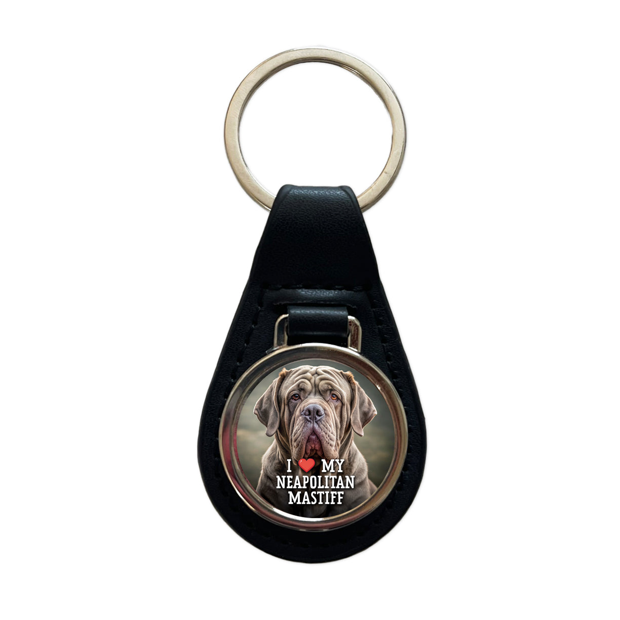 I Love My Neapolitan Mastiff Dog Heart Black Leather Metal Keychain