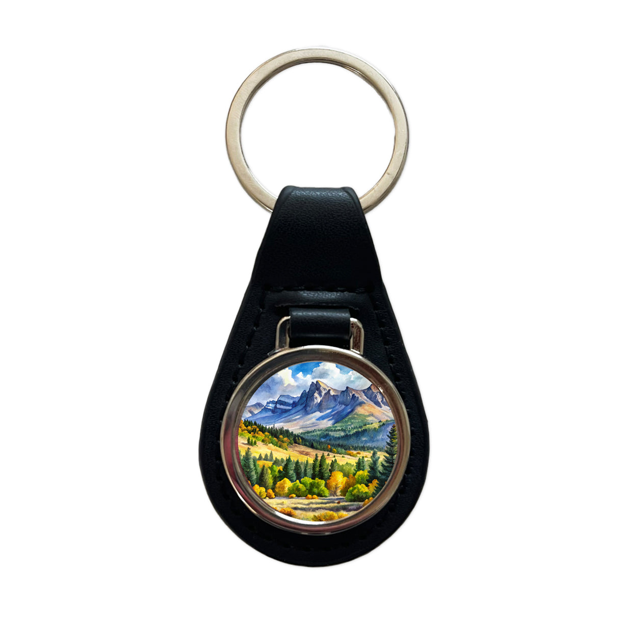 Great Basin National Park Nevada Watercolor Style Black Leather Metal Keychain