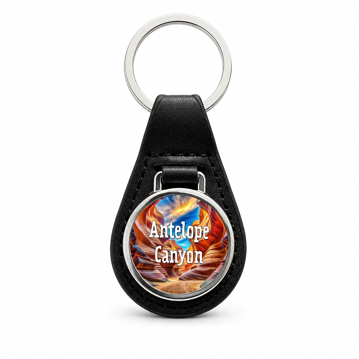 Antelope Canyon Arizona Black Leather Metal Keychain