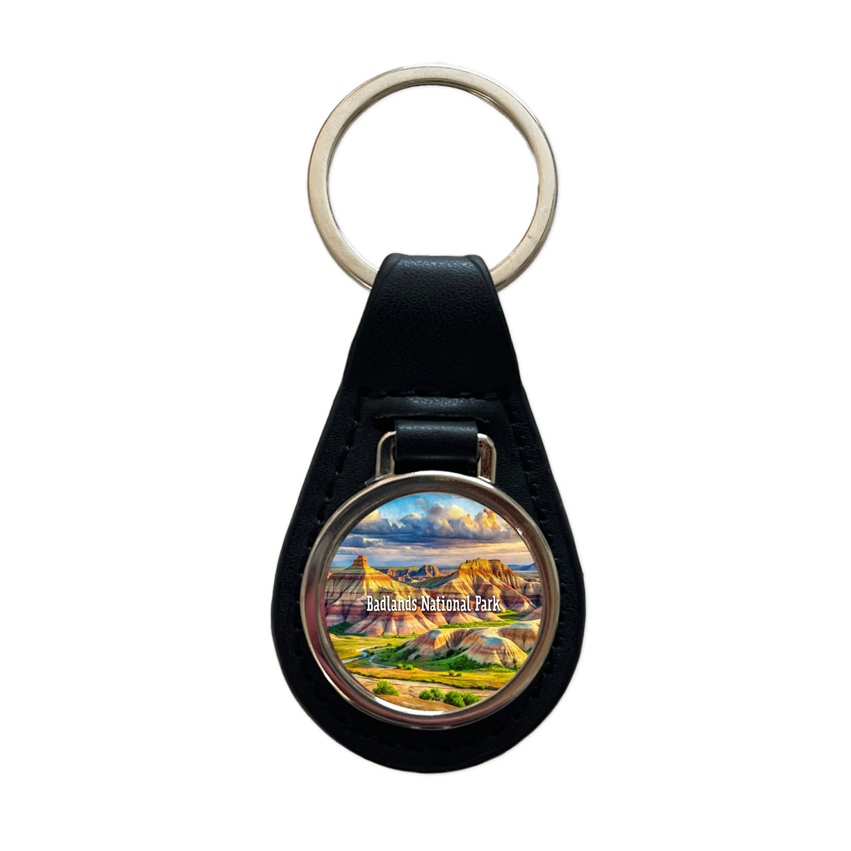 Badlands National Park South Dakota Black Leather Metal Keychain