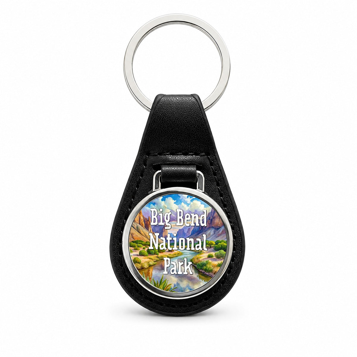 Big Bend National Park Texas Black Leather Metal Keychain
