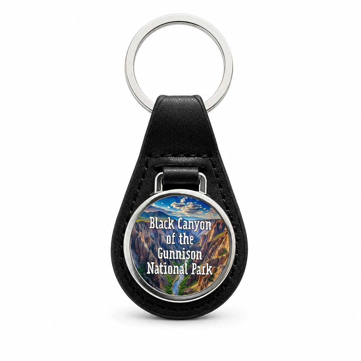 Black Canyon of the Gunnison National Park Colorado Black Leather Metal Keychain