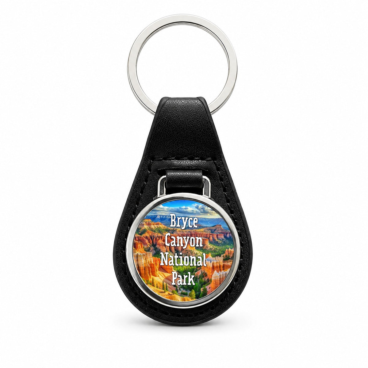 Bryce Canyon National Park Utah Black Leather Metal Keychain
