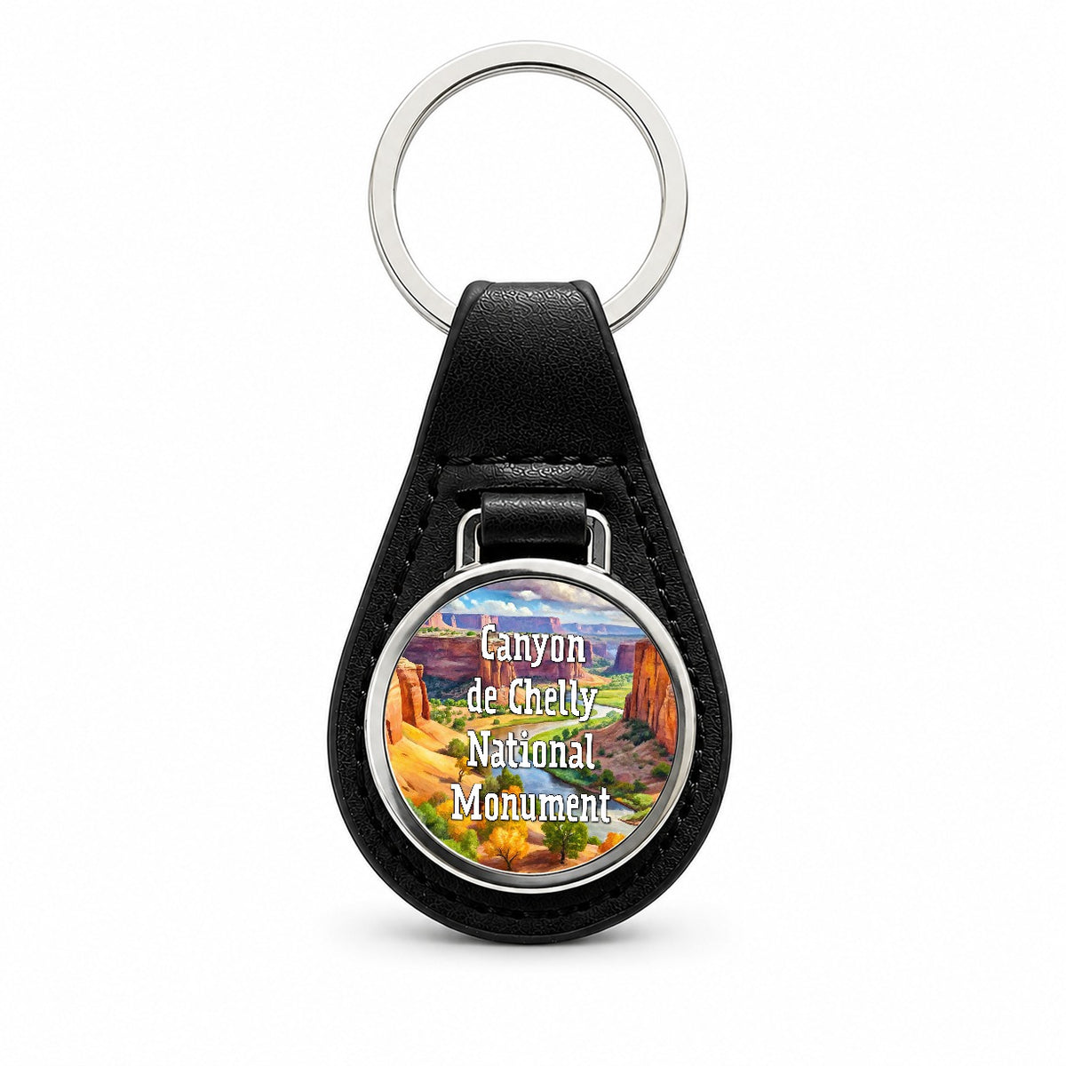 Canyon de Chelly National Monument Arizona Black Leather Metal Keychain
