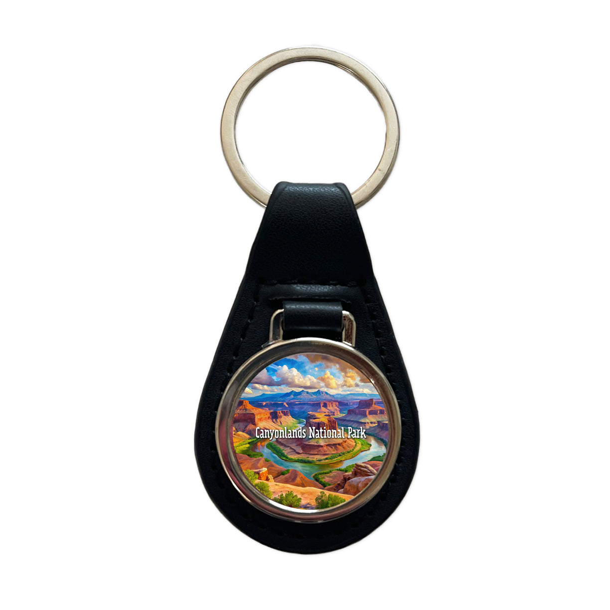 Canyonlands National Park Utah Black Leather Metal Keychain