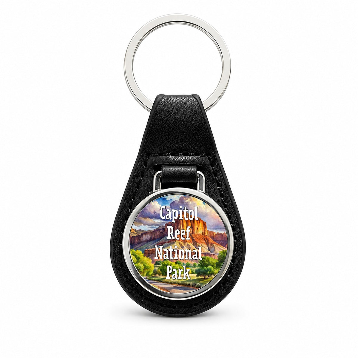 Capitol Reef National Park Utah Black Leather Metal Keychain