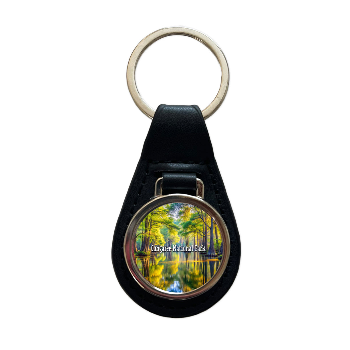 Congaree National Park South Carolina Black Leather Metal Keychain