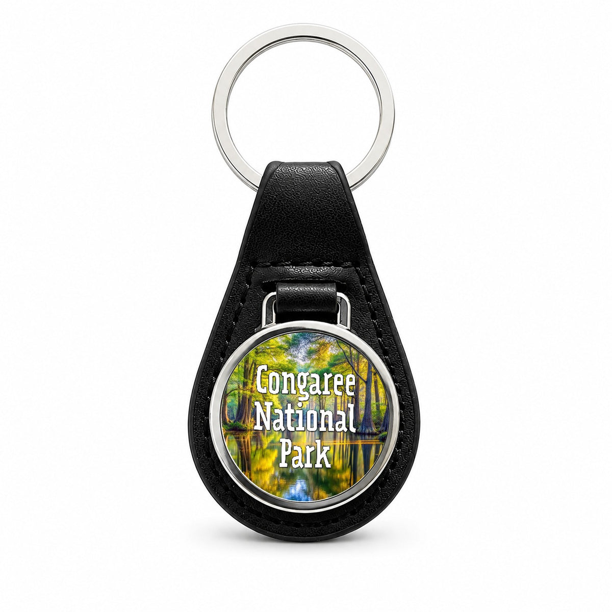 Congaree National Park South Carolina Black Leather Metal Keychain