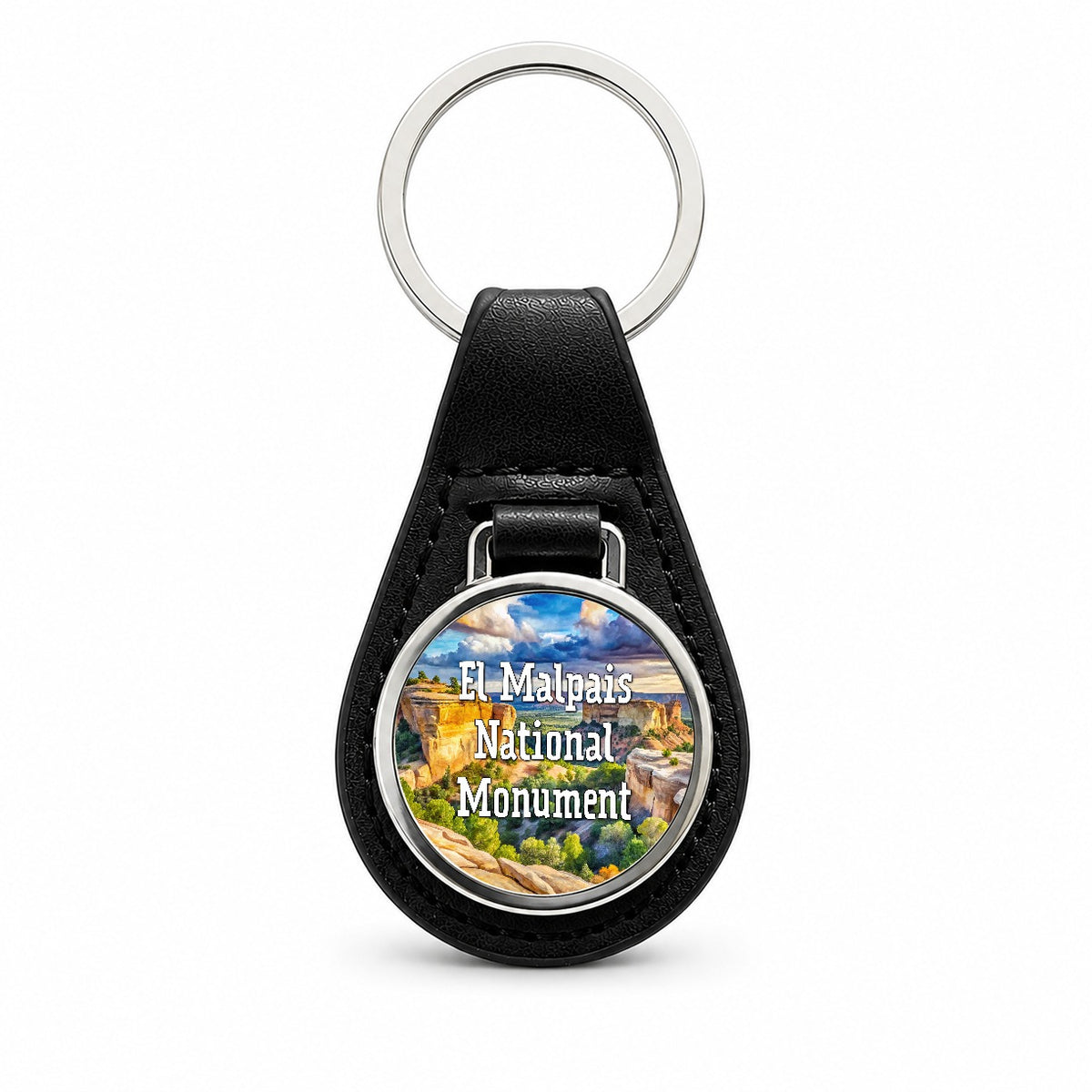 El Malpais National Monument New Mexico Black Leather Metal Keychain