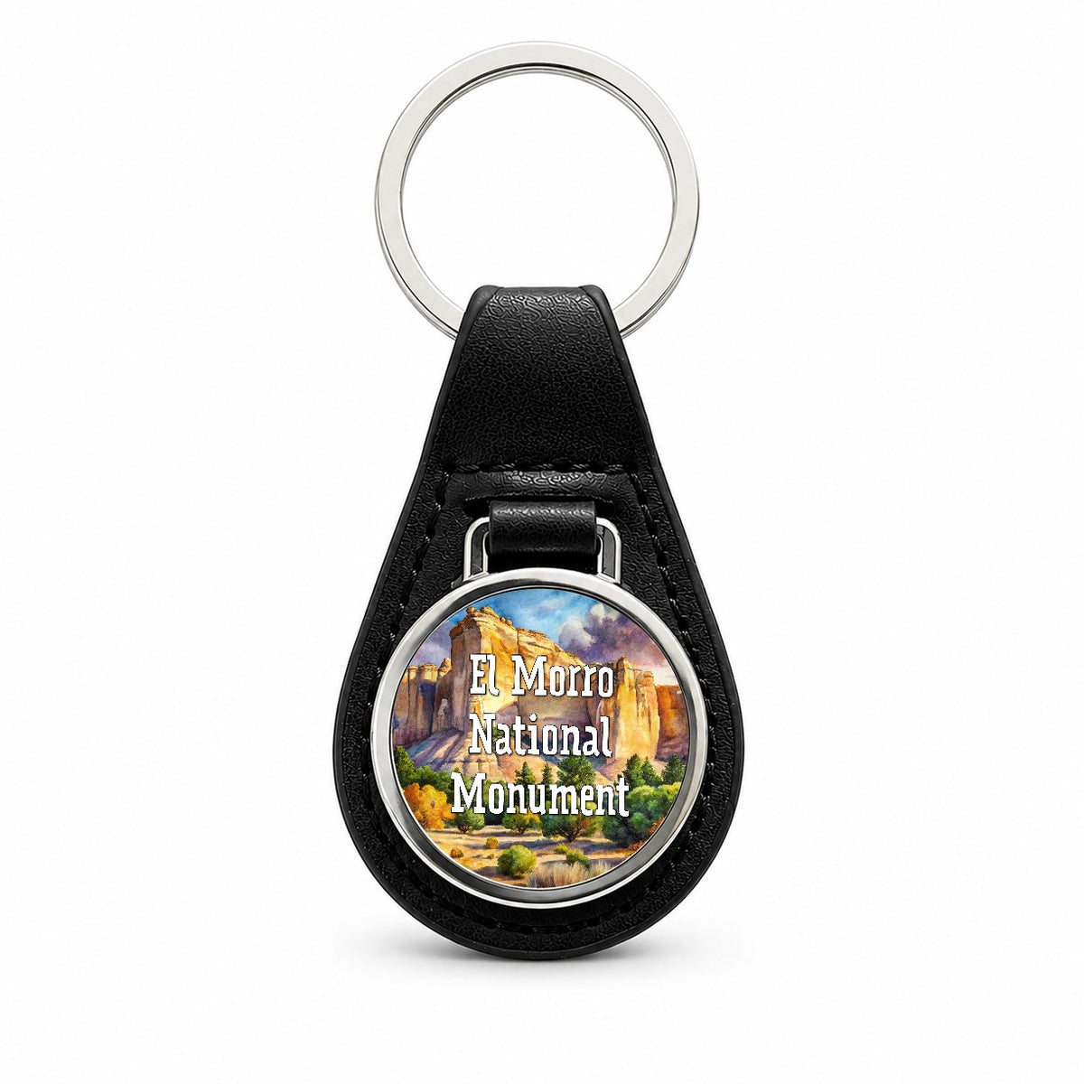 El Morro National Monument New Mexico Black Leather Metal Keychain