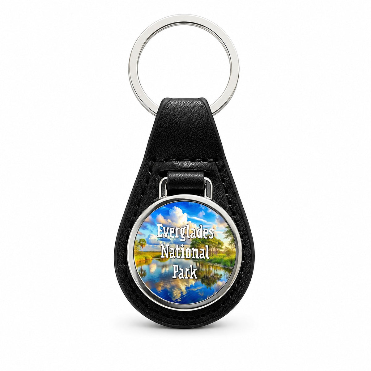 Everglades National Park Florida Black Leather Metal Keychain