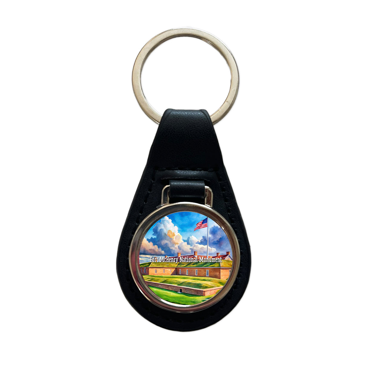 Fort McHenry National Monument Maryland Black Leather Metal Keychain
