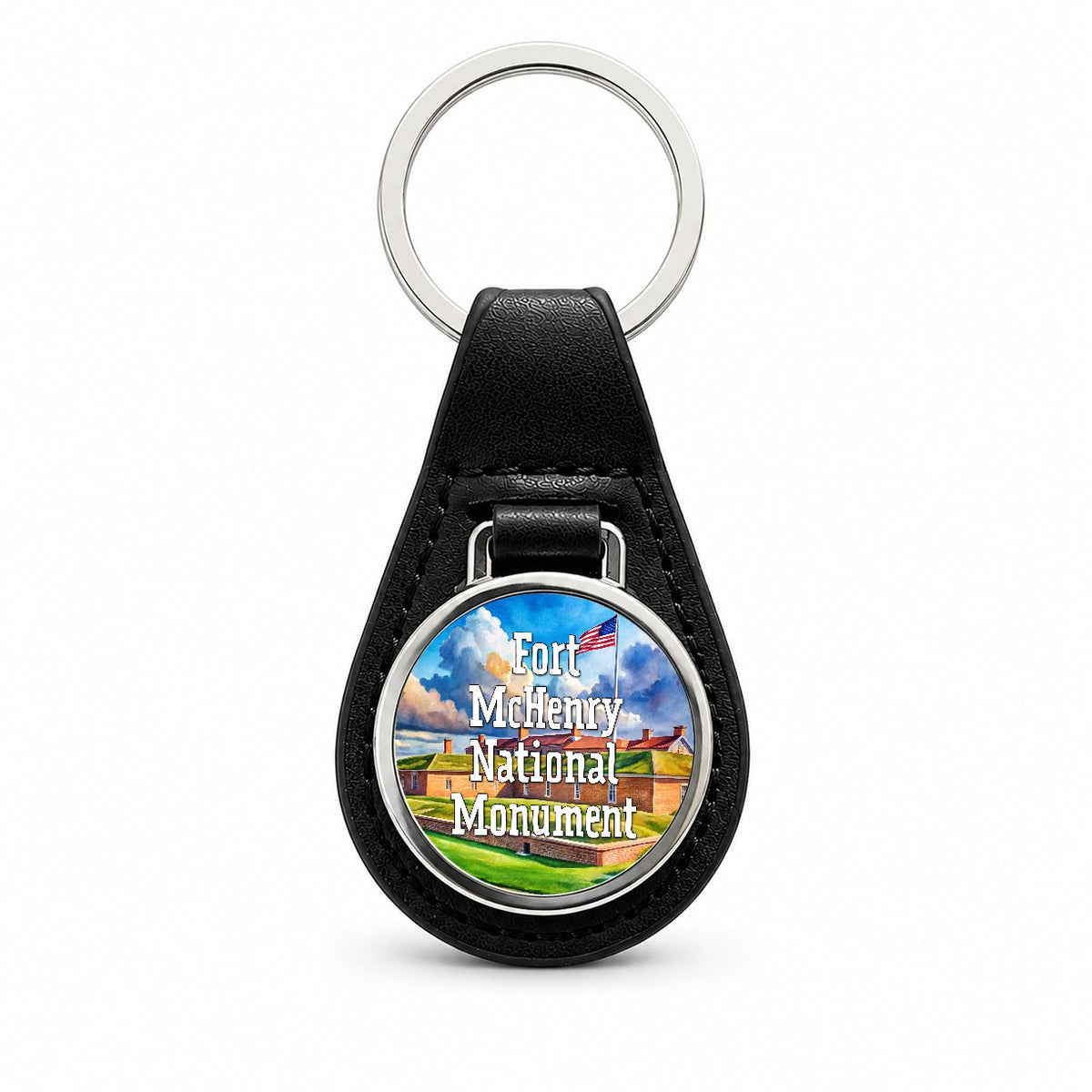 Fort McHenry National Monument Maryland Black Leather Metal Keychain