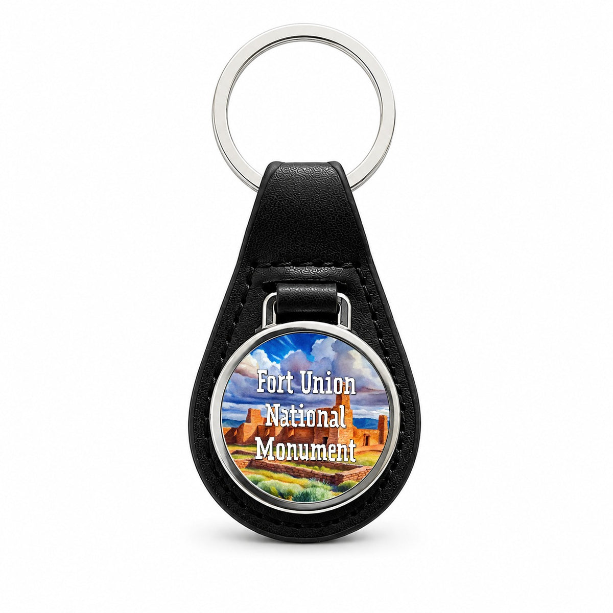 Fort Union National Monument New Mexico Black Leather Metal Keychain