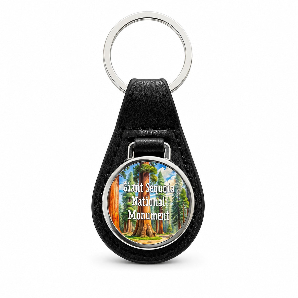 Giant Sequoia National Monument California Black Leather Metal Keychain