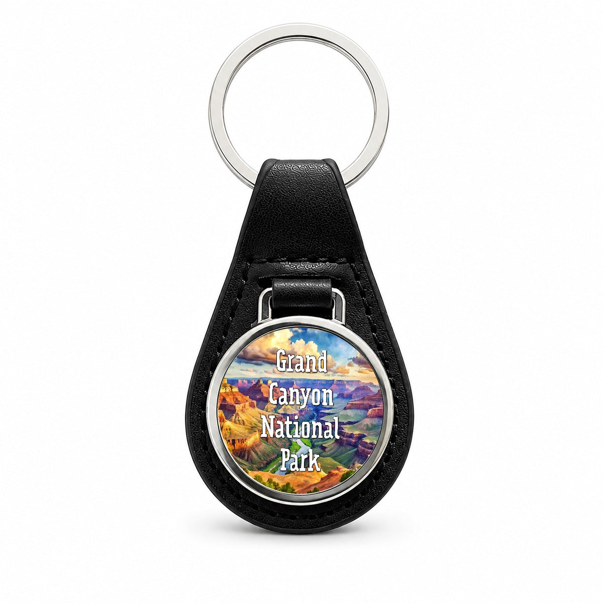 Grand Canyon National Park Arizona Black Leather Metal Keychain