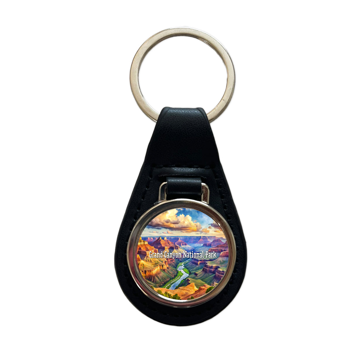 Grand Canyon National Park Arizona Black Leather Metal Keychain