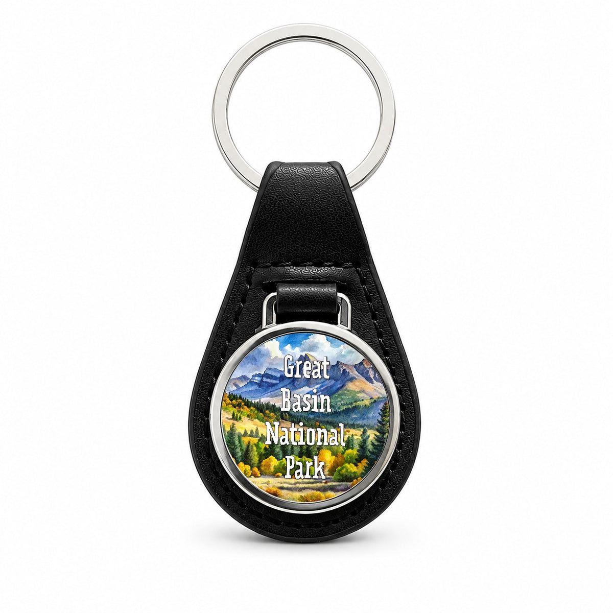 Great Basin National Park Nevada Black Leather Metal Keychain