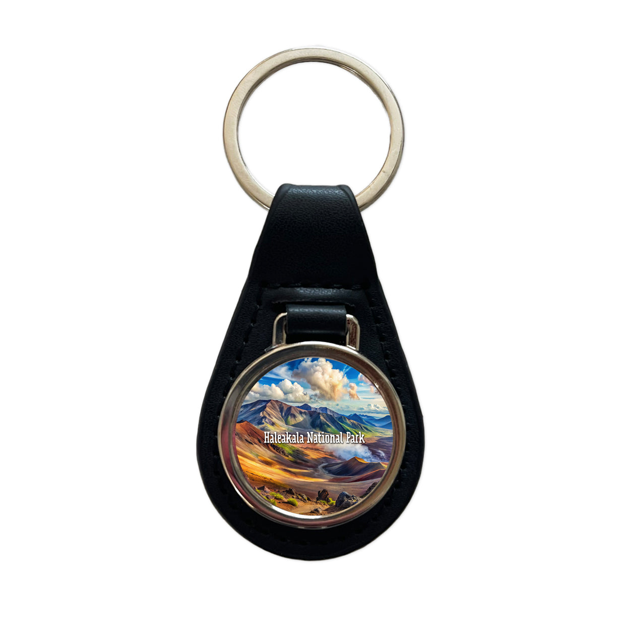 Haleakala National Park Hawaii Black Leather Metal Keychain