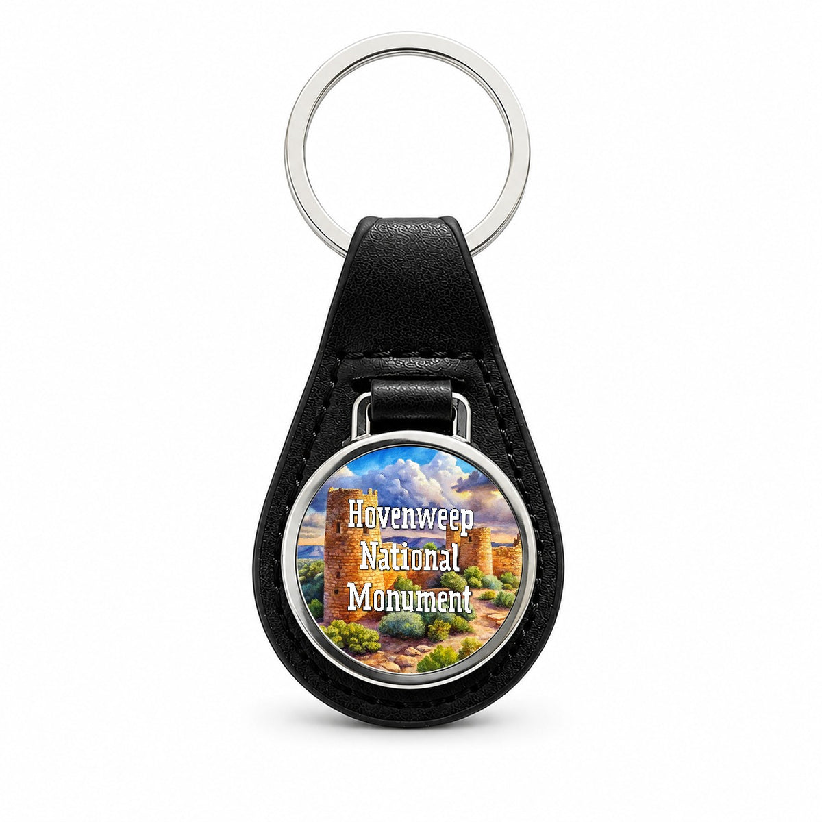 Hovenweep National Monument Colorado, Utah Black Leather Metal Keychain