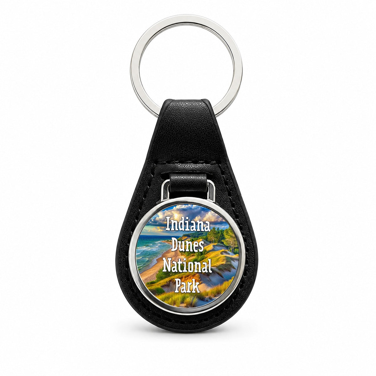 Indiana Dunes National Park Indiana Black Leather Metal Keychain