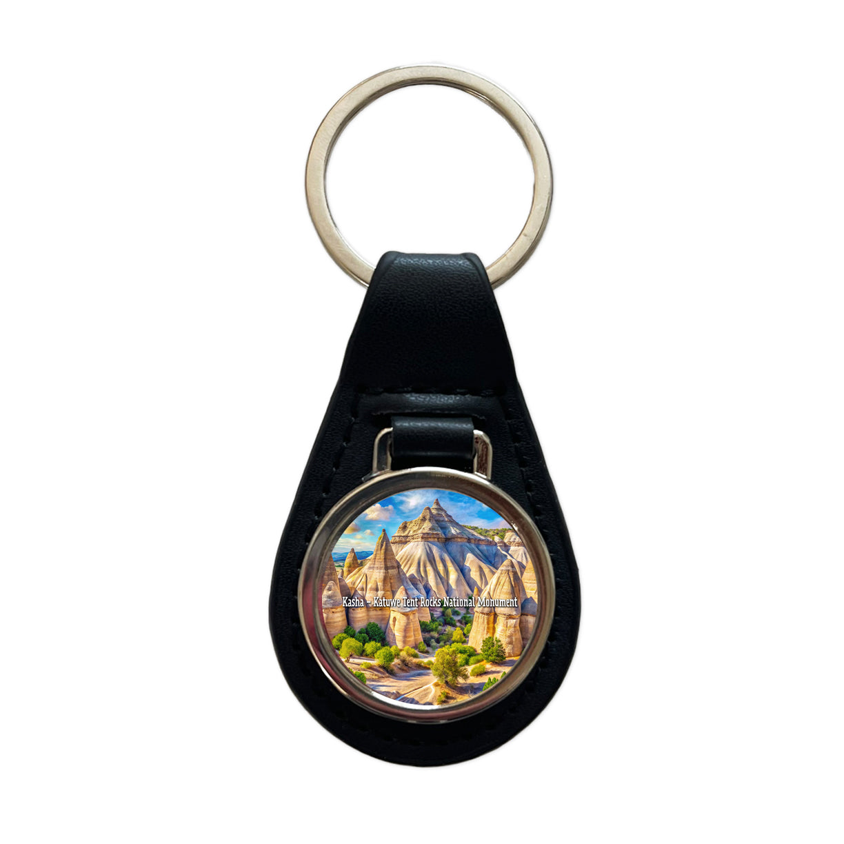 Kasha - Katuwe Tent Rocks National Monument New Mexico Black Leather Metal Keychain
