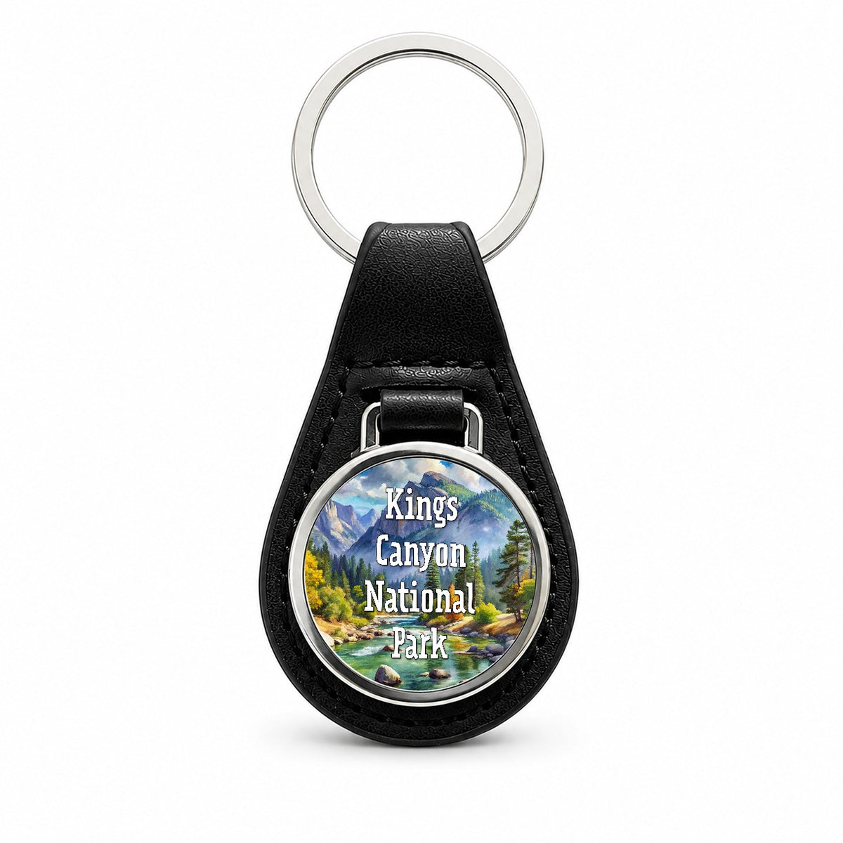 Kings Canyon National Park California Black Leather Metal Keychain