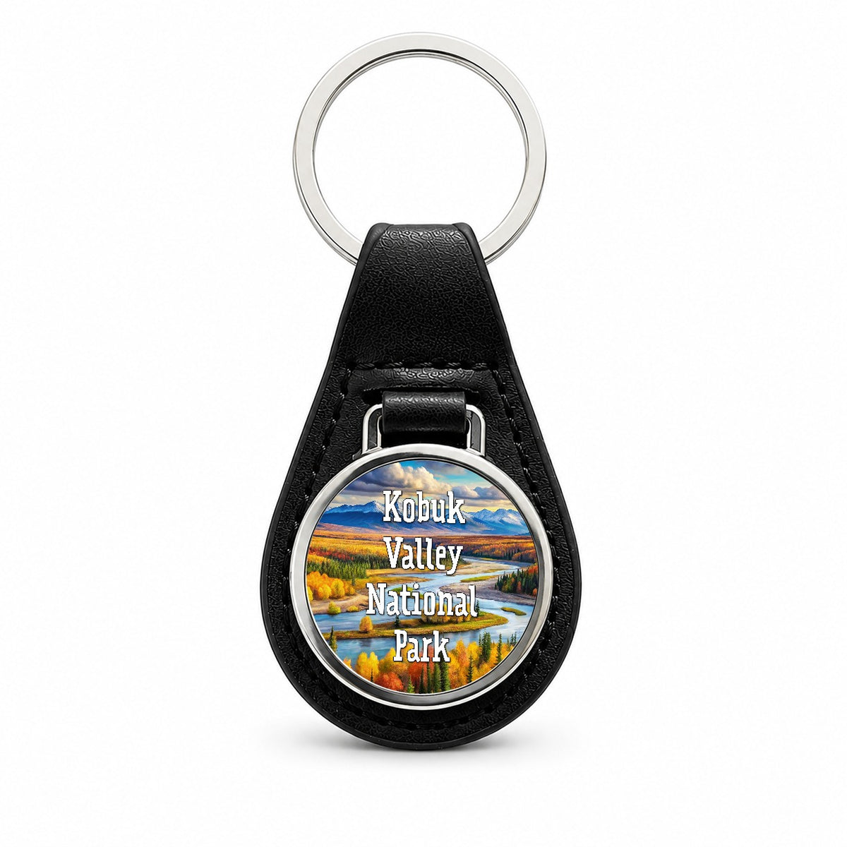 Kobuk Valley National Park Alaska Black Leather Metal Keychain