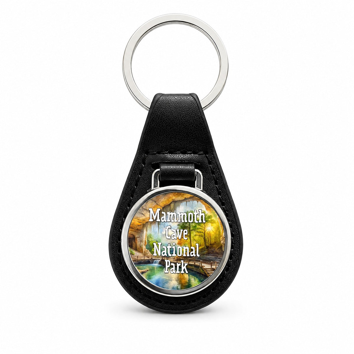 Mammoth Cave National Park Kentucky Black Leather Metal Keychain