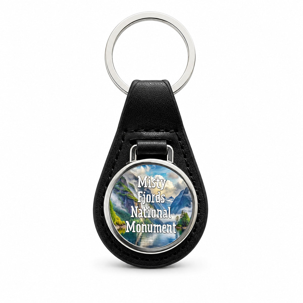 Misty Fjords National Monument Alaska Black Leather Metal Keychain