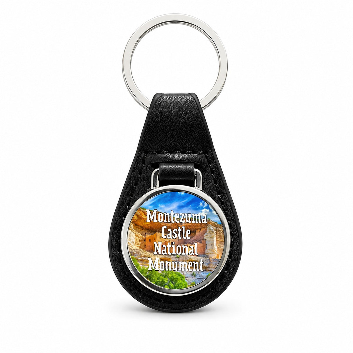 Montezuma Castle National Monument Arizona Black Leather Metal Keychain