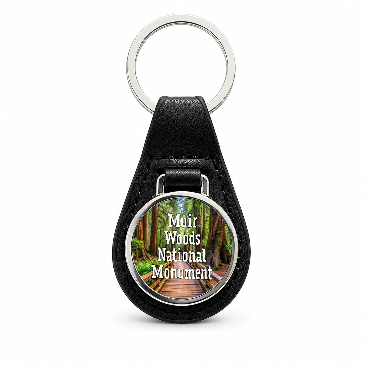 Muir Woods National Monument California Black Leather Metal Keychain