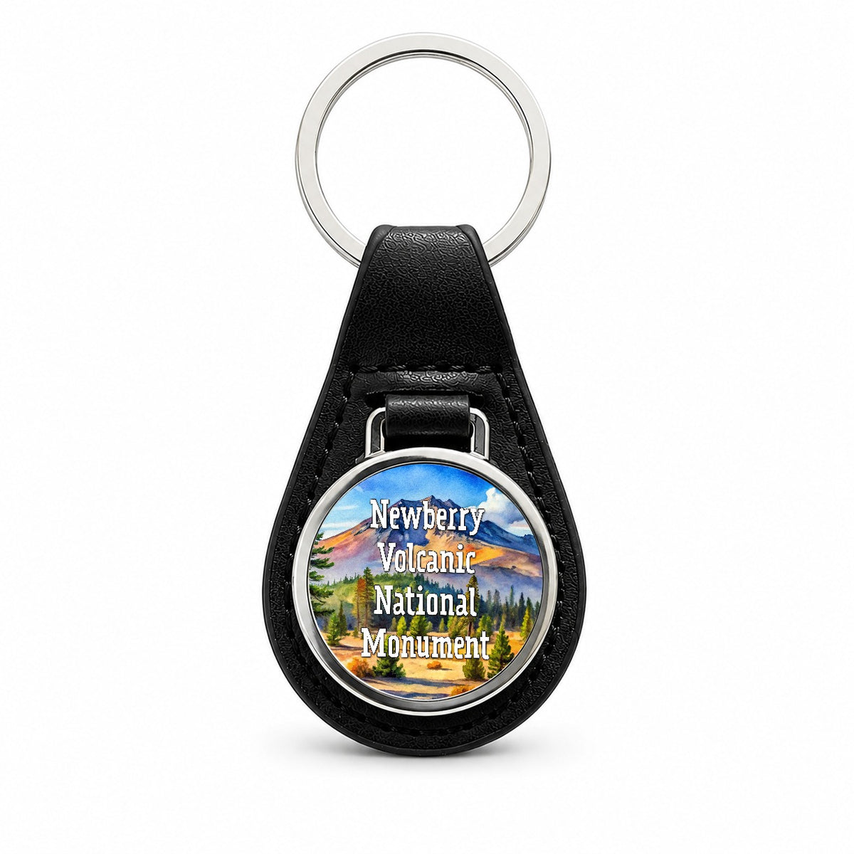 Newberry Volcanic National Monument Oregon Black Leather Metal Keychain